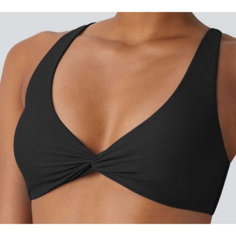 Halara Black Deep V Twist Front Padded Bikini Swim Top Size Small - Picture 4 of 10
